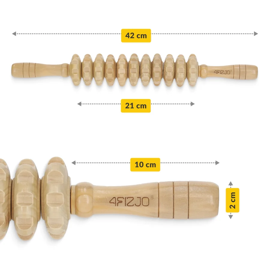 Stor massasjerulle i tre med 11 ruller – 21 cm – bilde 4 av 8