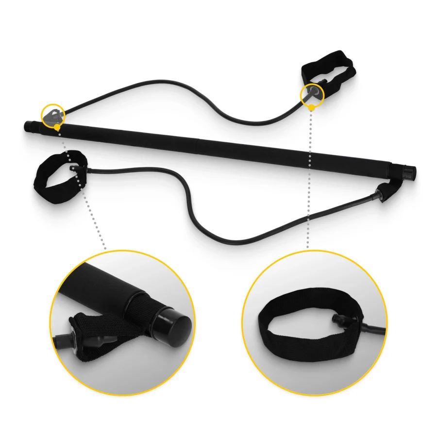 Pilatesstang med strikker – 90 cm, svart – bilde 3 av 7