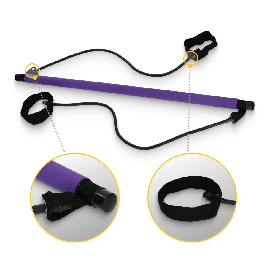 Pilatesstang med strikker – 90 cm, lilla – bilde 2 av 7