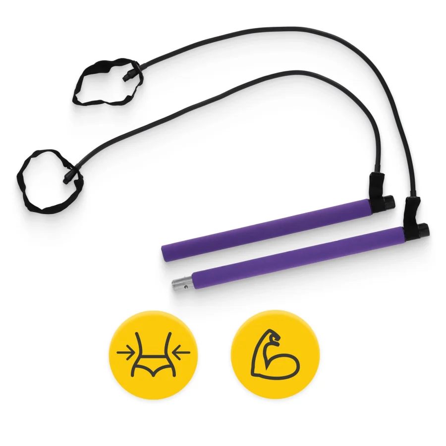 Pilatesstang med strikker – 90 cm, lilla – bilde 3 av 7