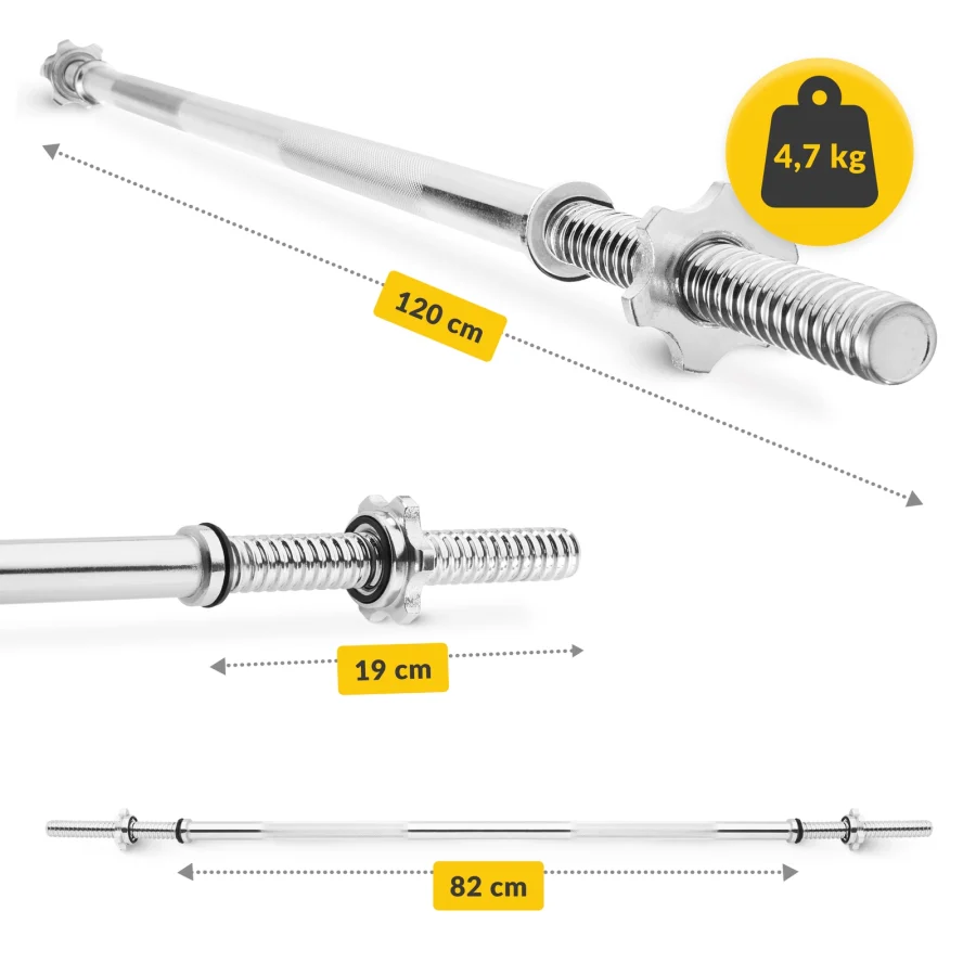 Rett vektstang med låseringer – 120 cm, 4,7 kg – bilde 2 av 7