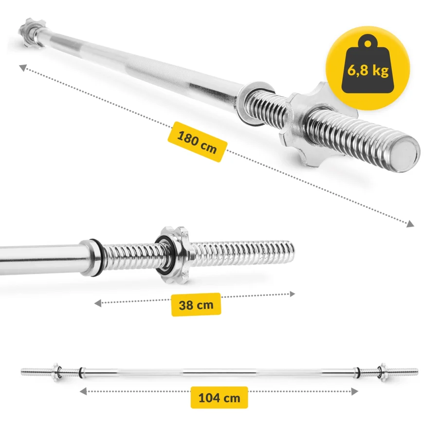 Rett vektstang med låseringer – 180 cm, 6,8 kg – bilde 2 av 7