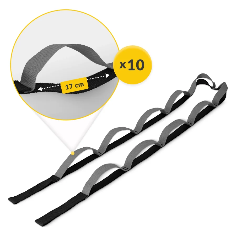 Stropp til stretching og yoga – 233 × 2,5 cm, grå/svart – bilde 5 av 6