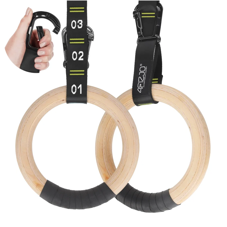 Turnringer i tre med stropper – gule, 23,5 cm – bilde 1 av 8