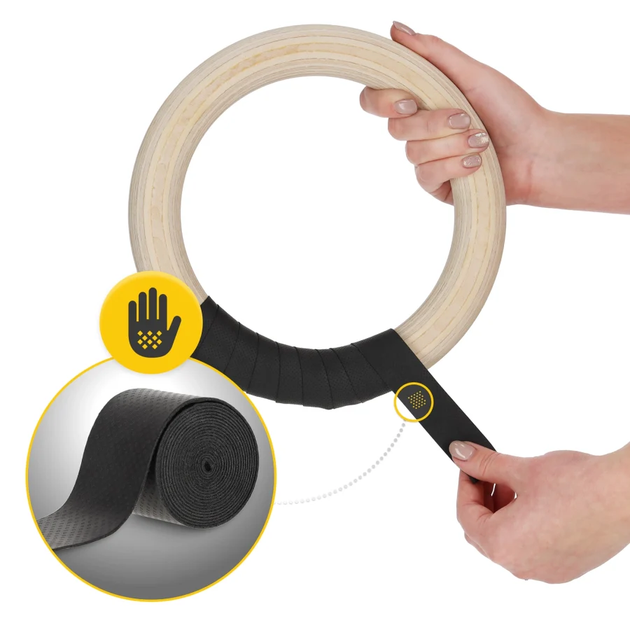 Turnringer i tre med stropper – gule, 23,5 cm – bilde 4 av 8
