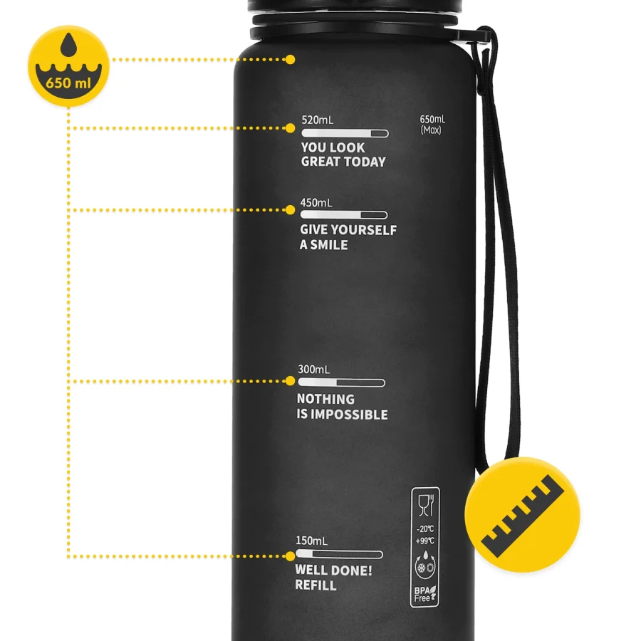 650 ml svart sportsvannflaske – bilde 3 av 8