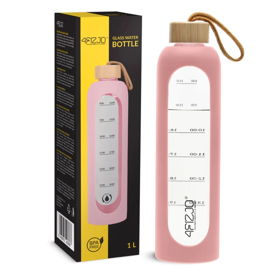 Drikkeflaske i glass 1 l – rosa – bilde 1 av 8