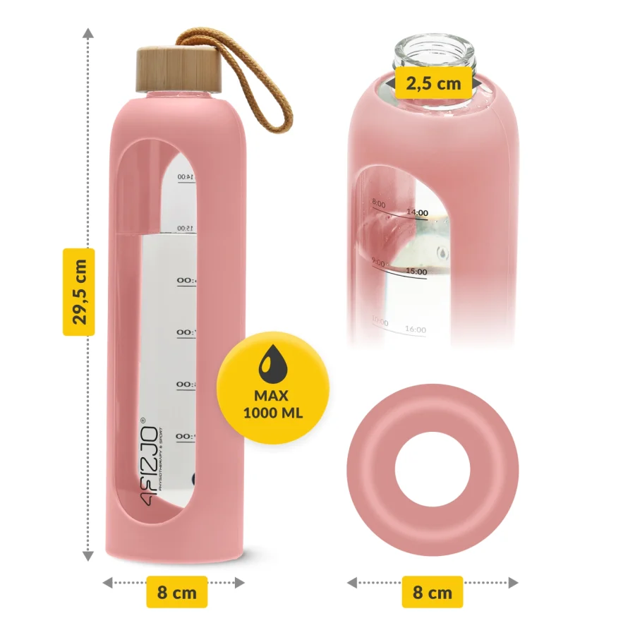 Drikkeflaske i glass 1 l – rosa – bilde 2 av 8