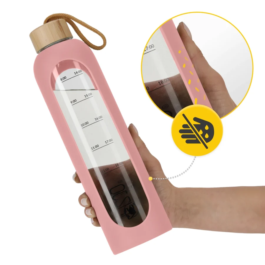 Drikkeflaske i glass 1 l – rosa – bilde 3 av 8