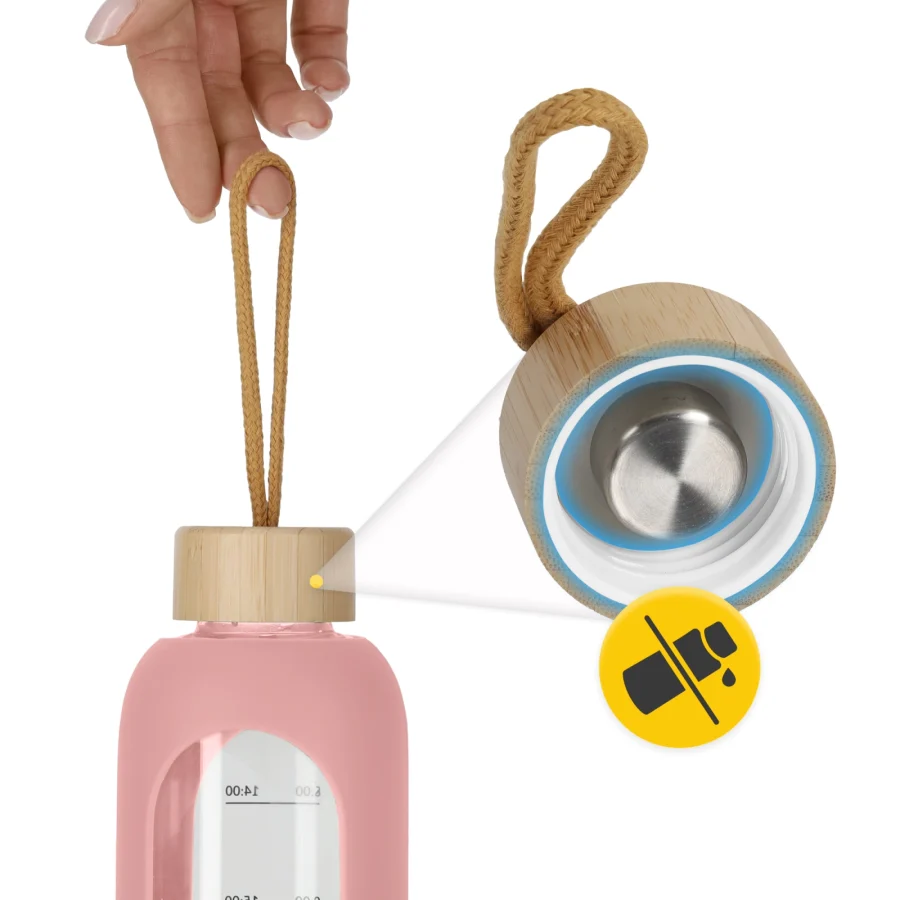 Drikkeflaske i glass 1 l – rosa – bilde 4 av 8