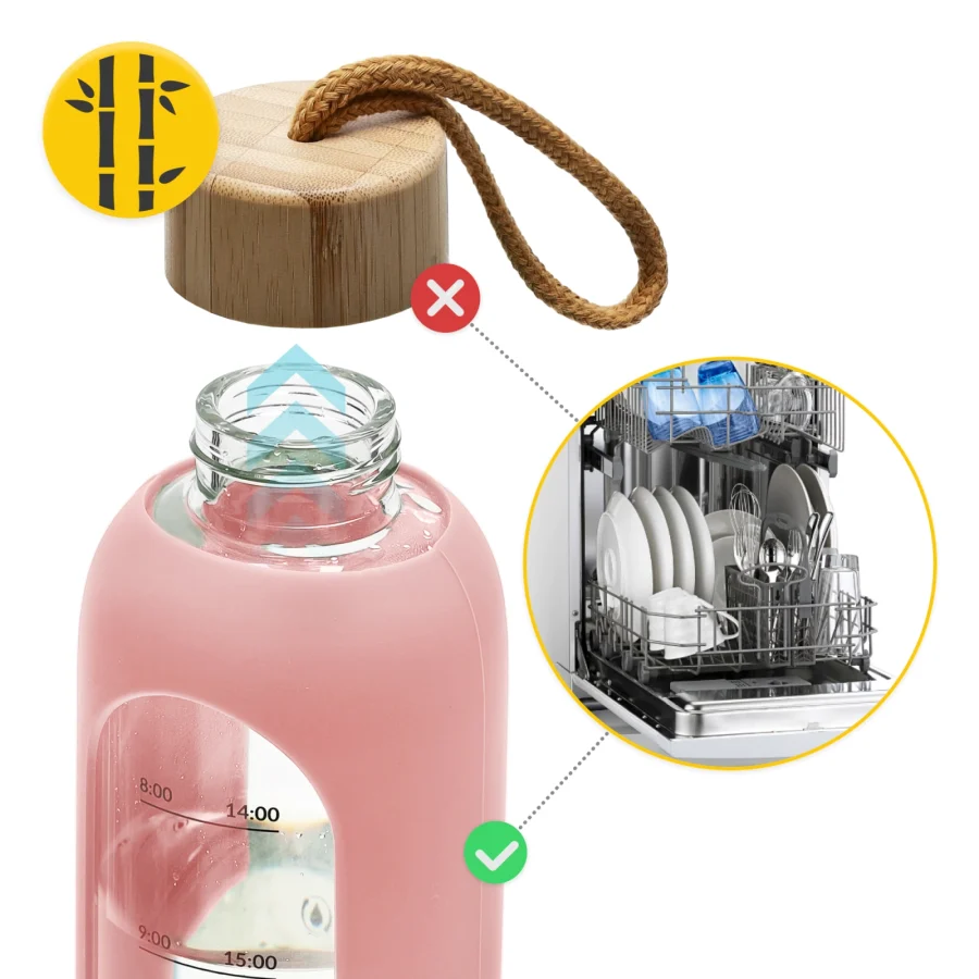 Drikkeflaske i glass 1 l – rosa – bilde 5 av 8