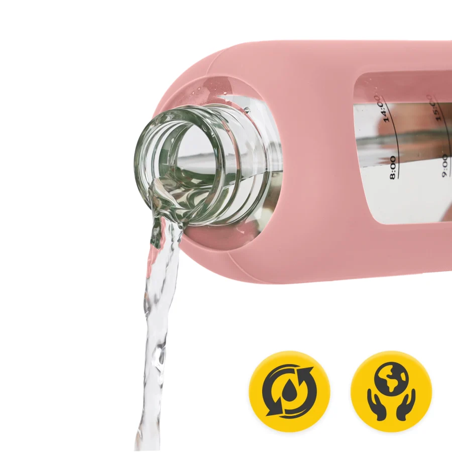Drikkeflaske i glass 1 l – rosa – bilde 7 av 8