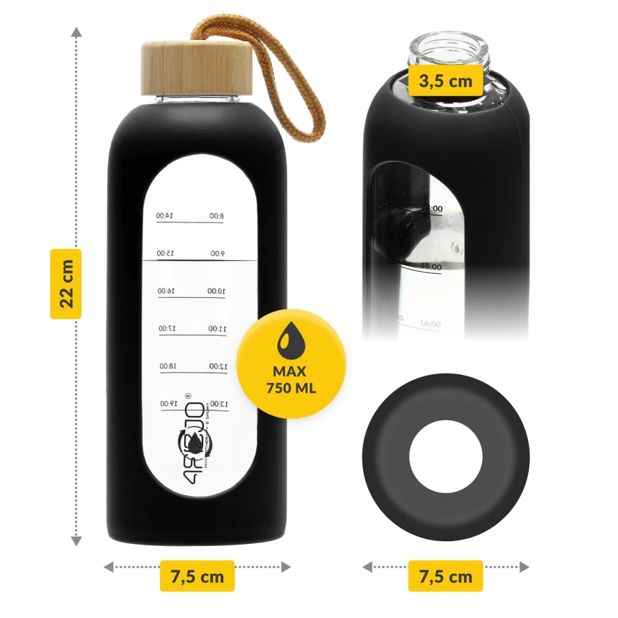 Drikkeflaske i glass 750 ml – svart – bilde 7 av 8