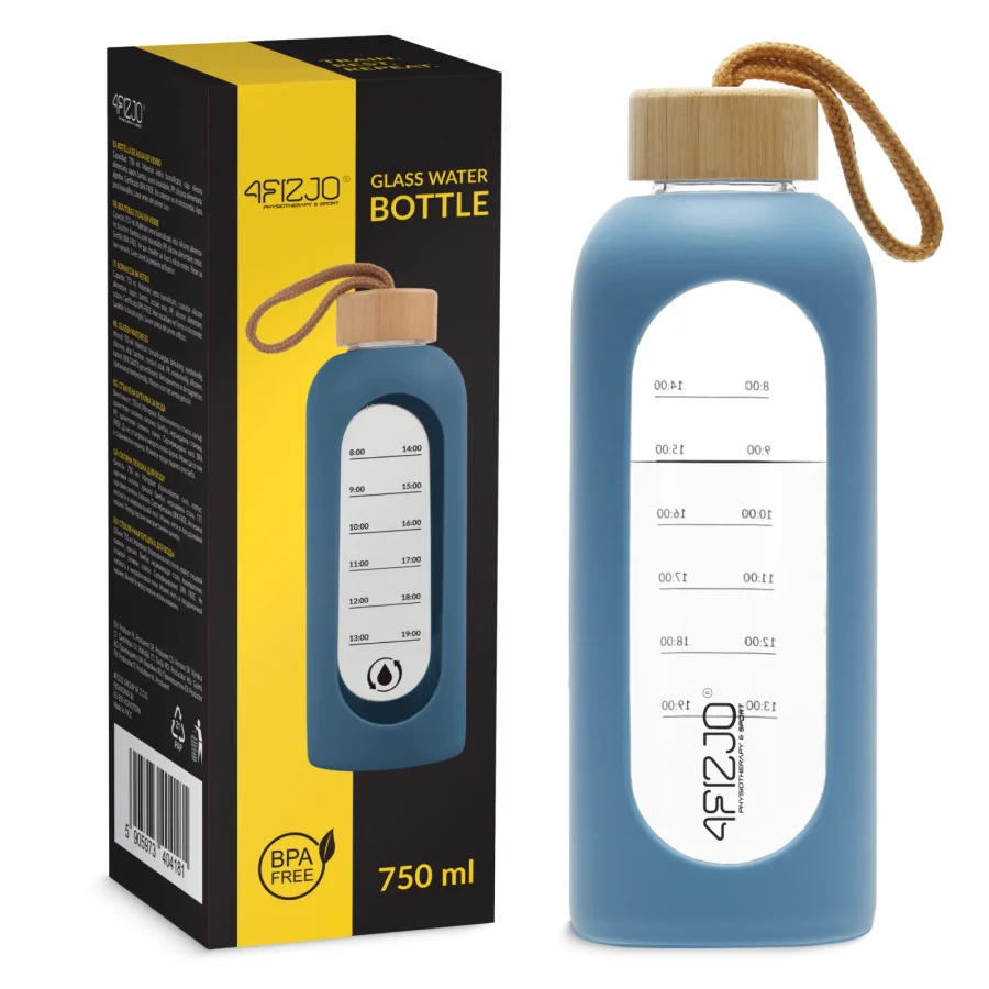 750 ml blå vannflaske i glass – bilde 1 av 8