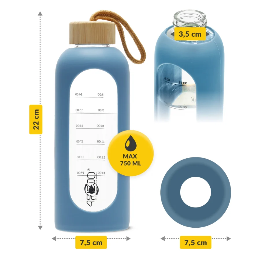 750 ml blå vannflaske i glass – bilde 2 av 8