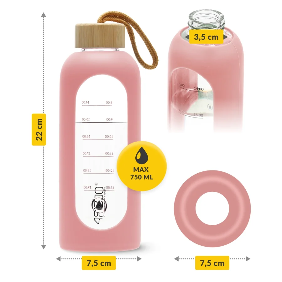 750 ml rosa vannflaske i glass – bilde 2 av 8