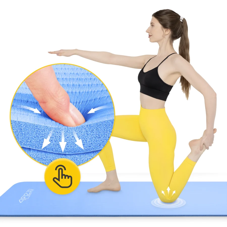 Treningsmatte NBR for yoga og fitness 1,5 cm blå – bilde 2 av 8