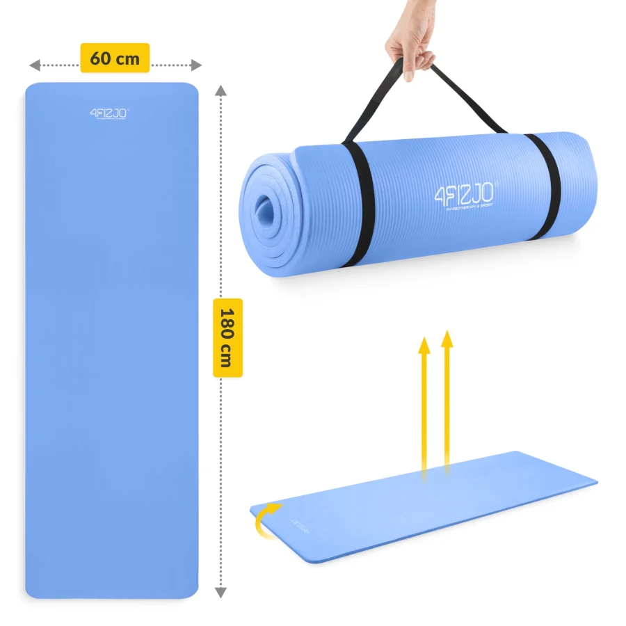 Treningsmatte NBR for yoga og fitness 1,5 cm blå – bilde 5 av 8