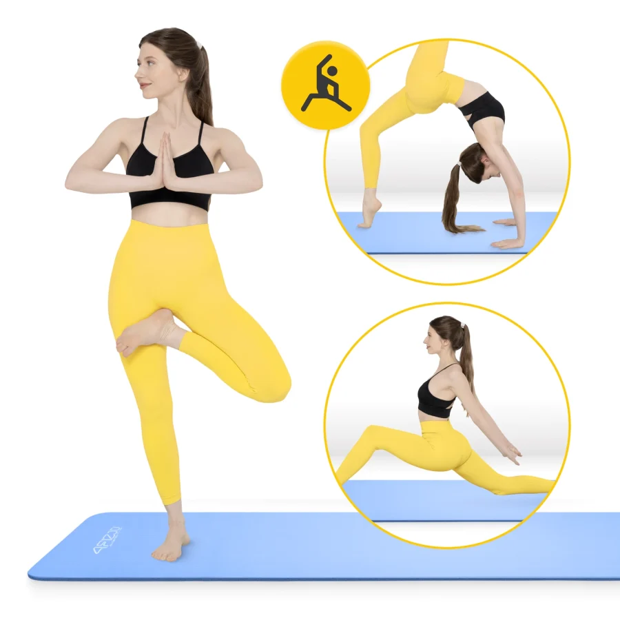 Treningsmatte NBR for yoga og fitness 1,5 cm blå – bilde 6 av 8