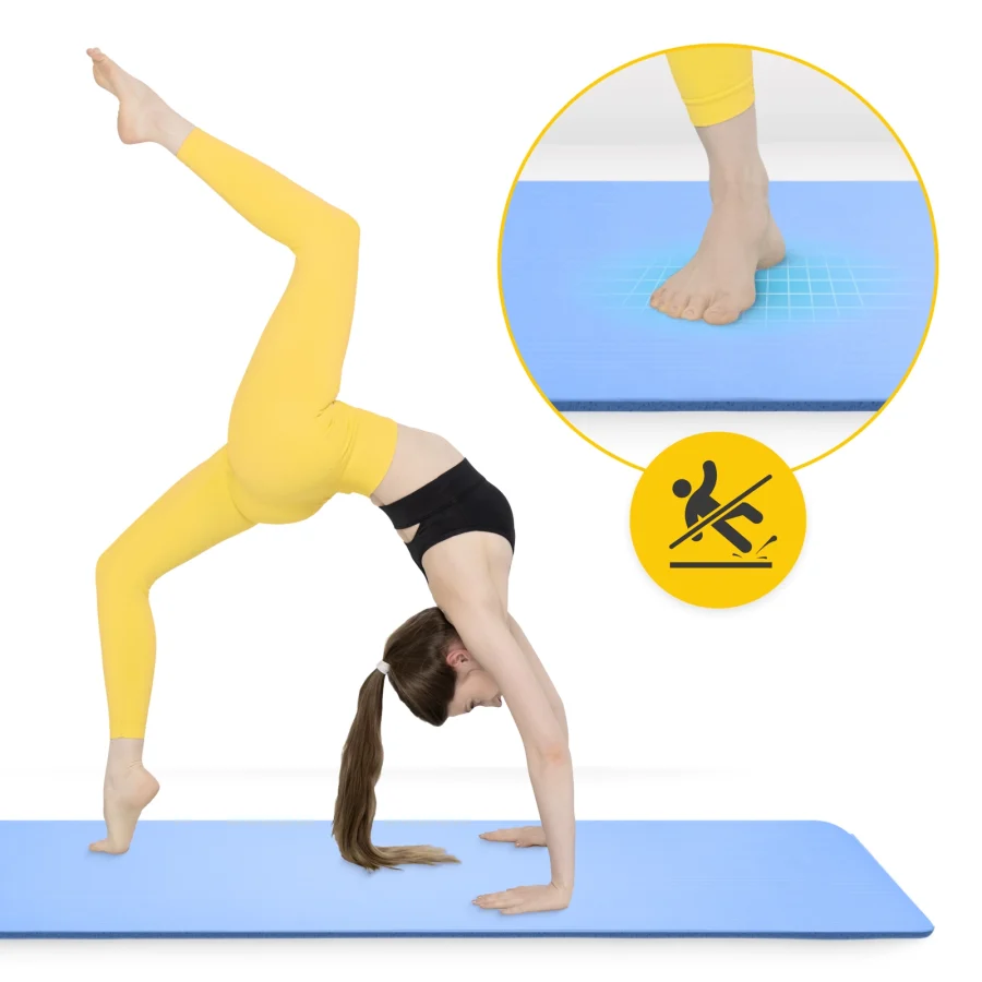 Treningsmatte NBR for yoga og fitness 1,5 cm blå – bilde 8 av 8