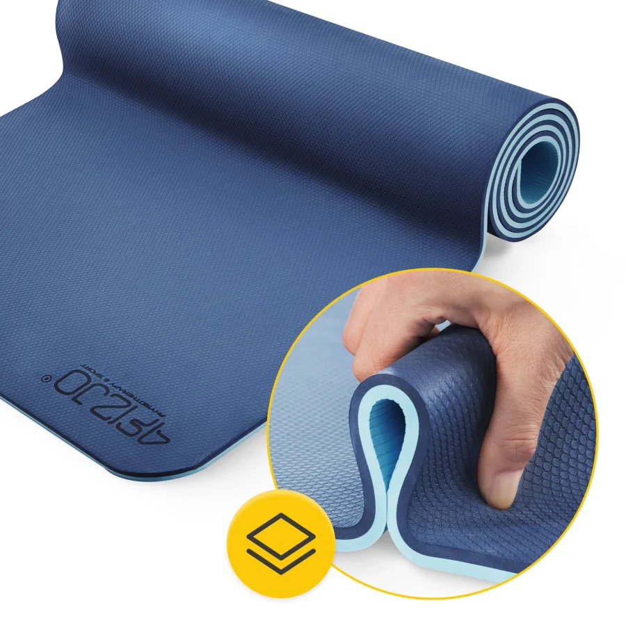 Yogamatte i TPE – 180 × 60 × 0,6 cm, marineblå – bilde 7 av 8