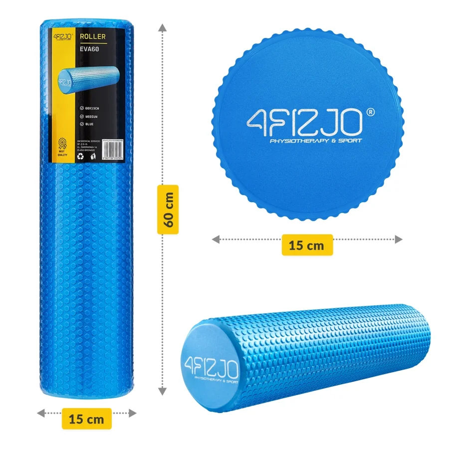 Massasjerulle CARE+ med knotter – 60 × 15 cm, blå – bilde 4 av 8