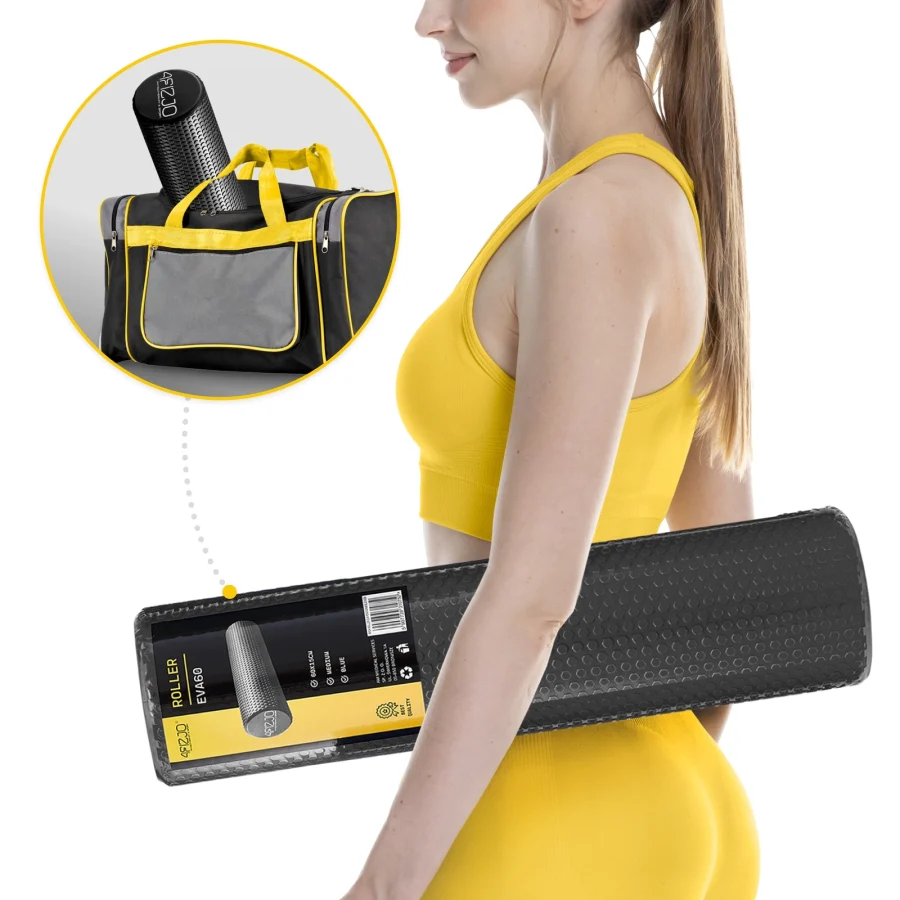 Massasjerulle CARE+ med knotter – 60 × 15 cm, svart – bilde 3 av 8