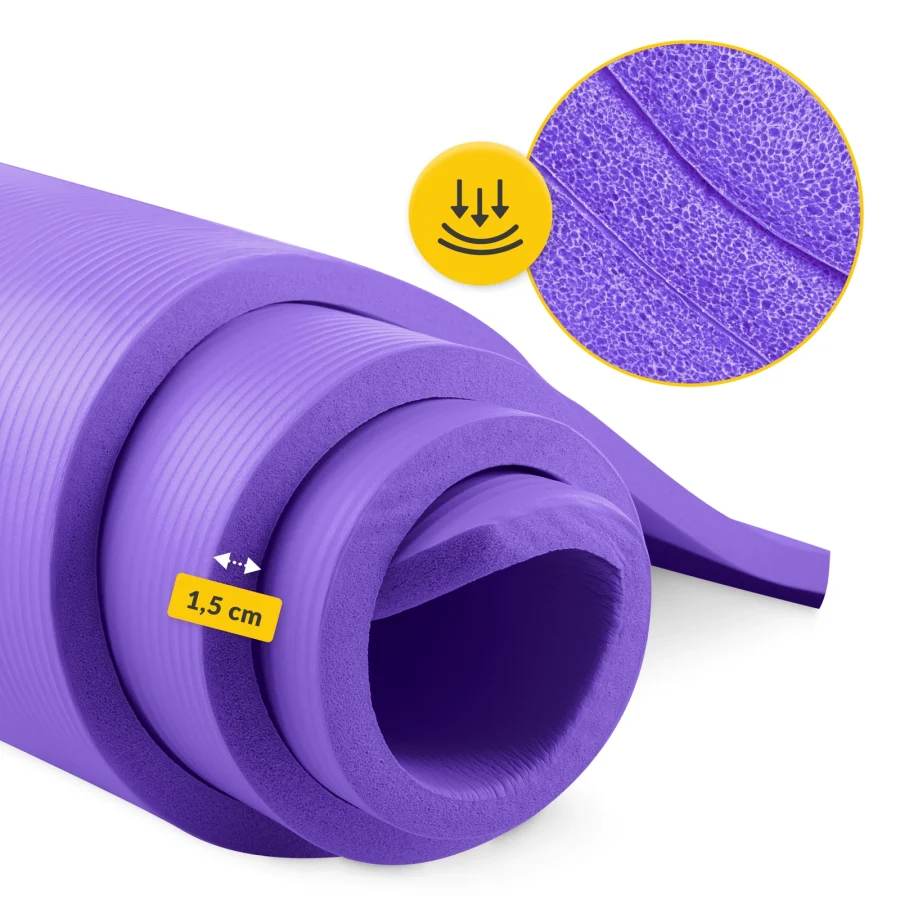 Treningsmatte NBR for yoga og fitness 1,5 cm lilla – bilde 5 av 8