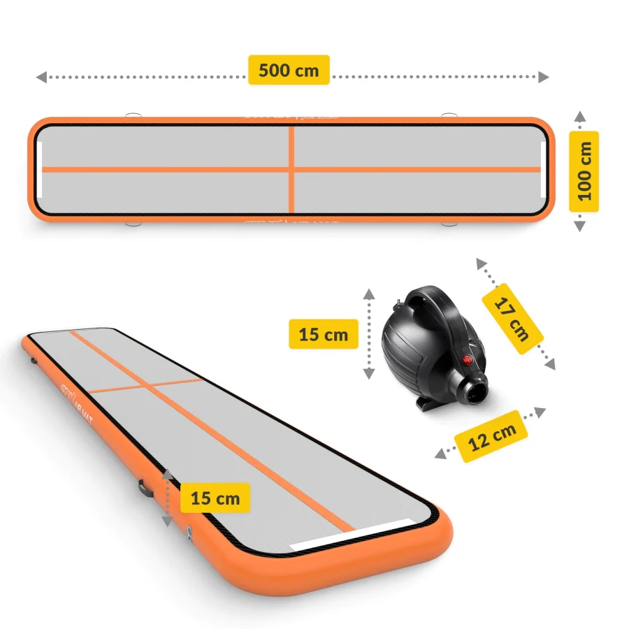 AirTrack AIR MAT – oppblåsbar turnmatte 5 × 1 × 0,15 m, oransje – bilde 4 av 8