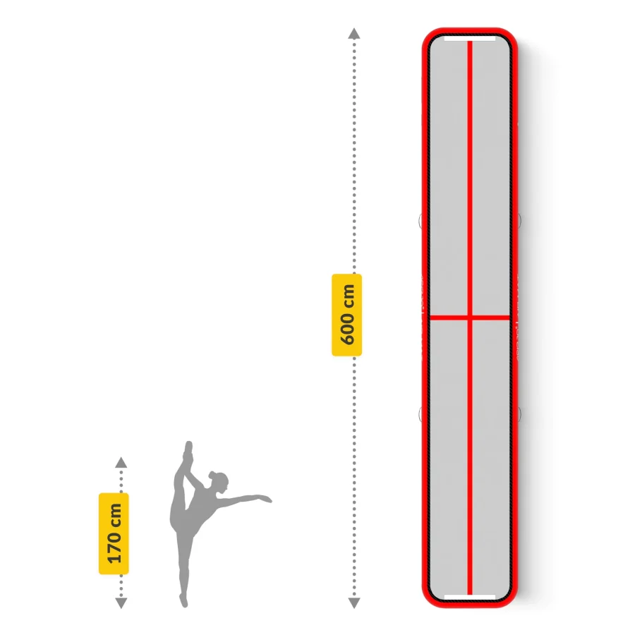 AirTrack AIR MAT – oppblåsbar turnmatte 6 × 1 × 0,15 m, rød – bilde 8 av 8