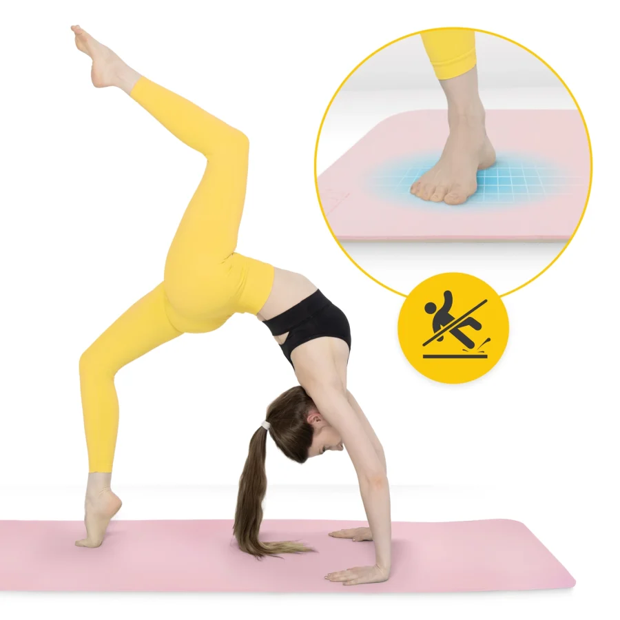 TPE sklisikker Trenings- og yogamatte 1 cm rosa – bilde 4 av 8