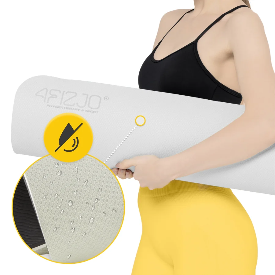 Treningsmatte TPE for yoga og fitness 1 cm grå – bilde 3 av 8