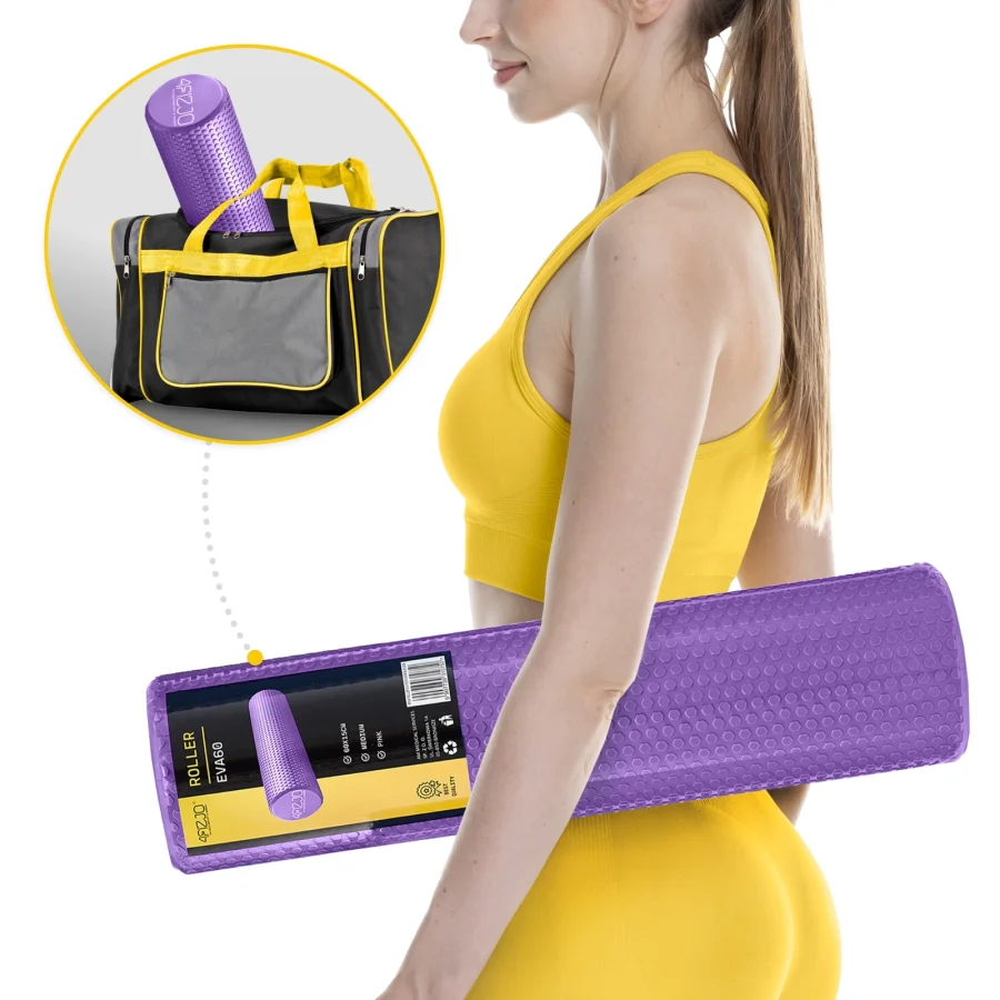 Massasjerulle CARE+ med knotter – 60 × 15 cm, lilla – bilde 2 av 8
