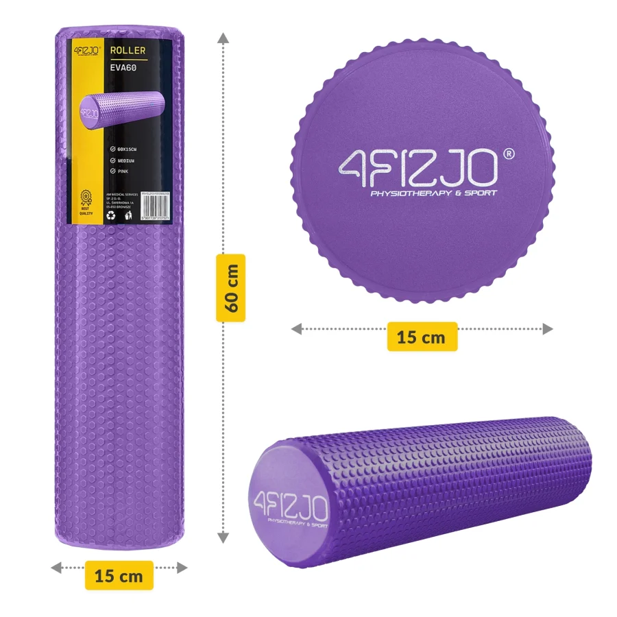 Massasjerulle CARE+ med knotter – 60 × 15 cm, lilla – bilde 3 av 8