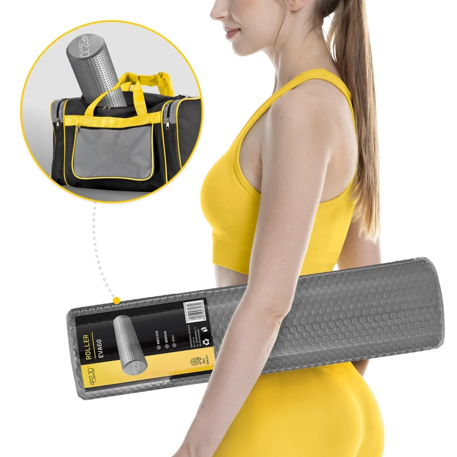 Massasjerulle CARE+ med knotter – 60 × 15 cm, grå – bilde 2 av 8
