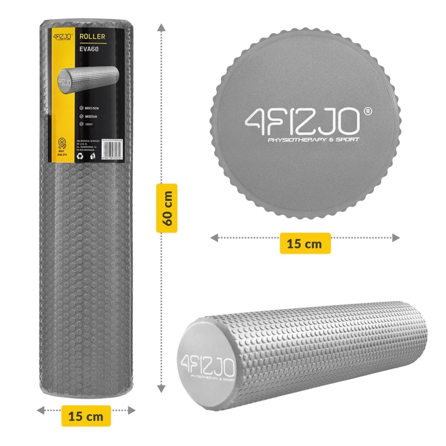 Massasjerulle CARE+ med knotter – 60 × 15 cm, grå – bilde 3 av 8