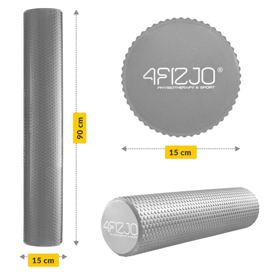 Massasjerulle CARE+ med knotter – 90 × 15 cm, grå – bilde 3 av 8