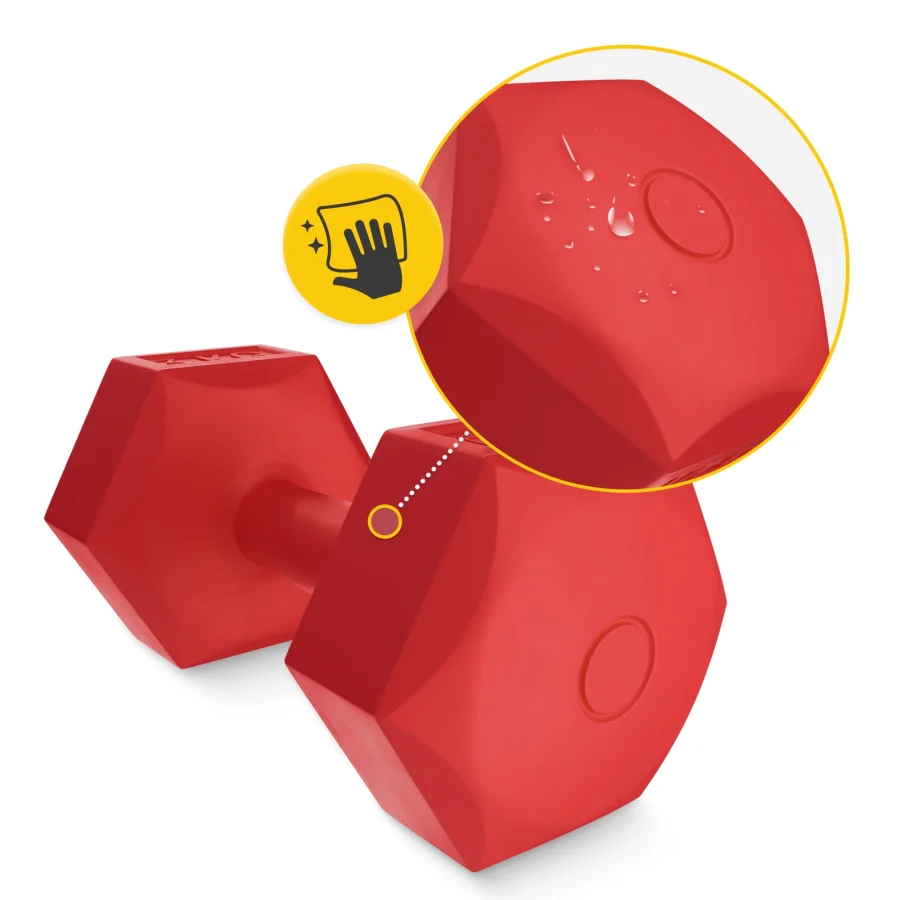 Hantelsett med PVC-belegg – 2 × 3 kg, rød – bilde 4 av 7