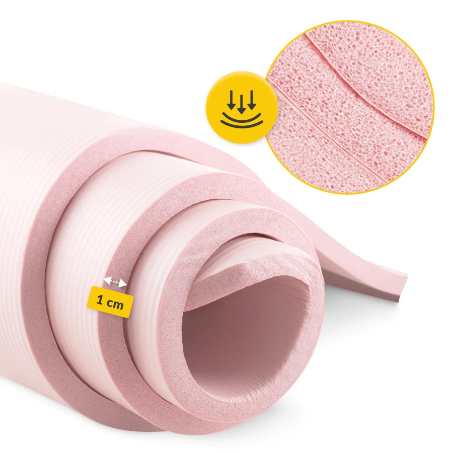 Treningsmatte NBR for yoga og fitness 1 cm lys rosa – bilde 3 av 8