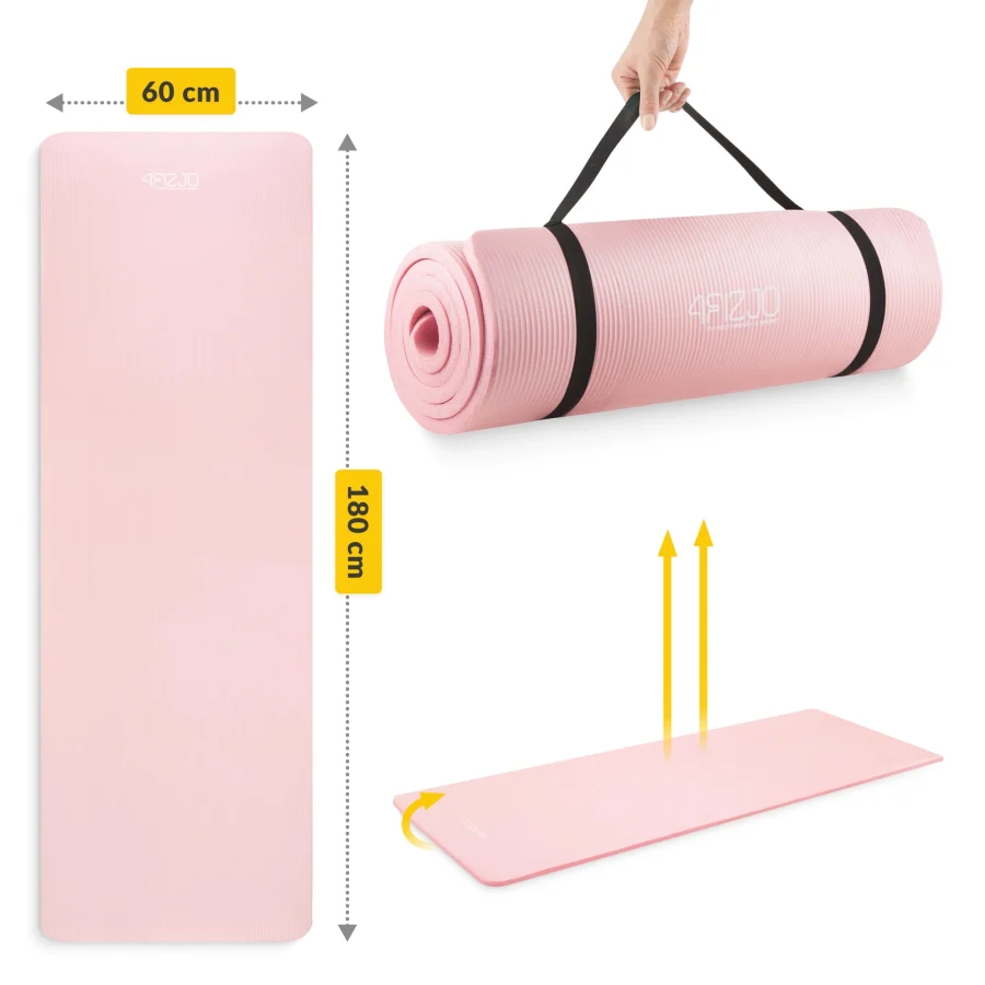Treningsmatte NBR for yoga og fitness 1 cm lys rosa – bilde 4 av 8