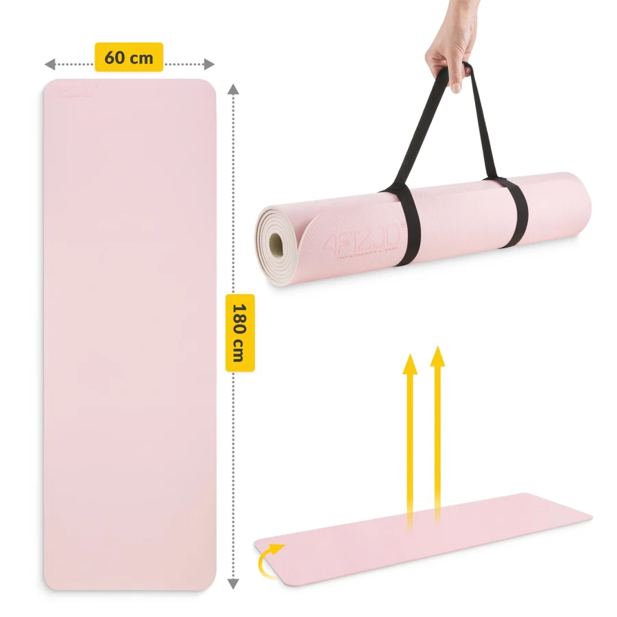 Treningsmatte TPE for yoga og fitness 0,6 cm rosa – bilde 8 av 8