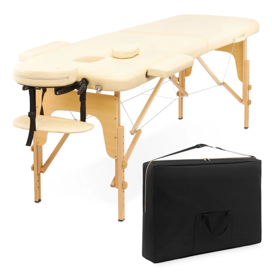 Sammenleggbar massasjebenk 70 cm i tre – beige – bilde 1 av 8