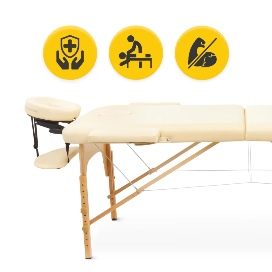 Sammenleggbar massasjebenk 70 cm i tre – beige – bilde 2 av 8