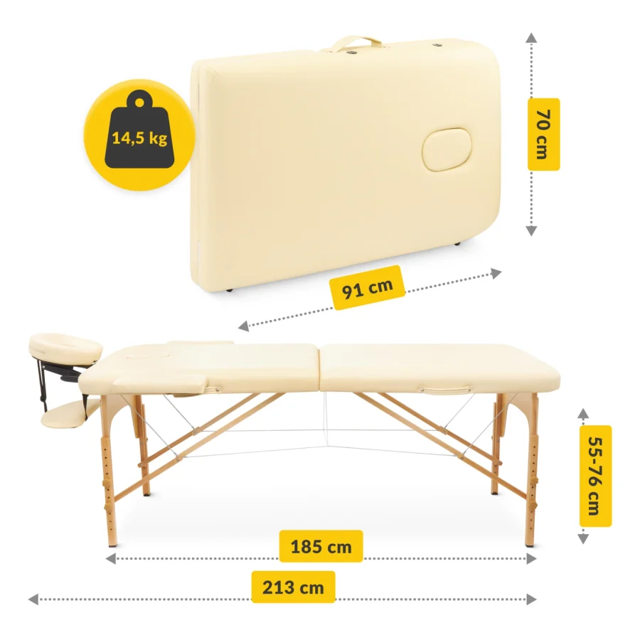 Sammenleggbar massasjebenk 70 cm i tre – beige – bilde 5 av 8