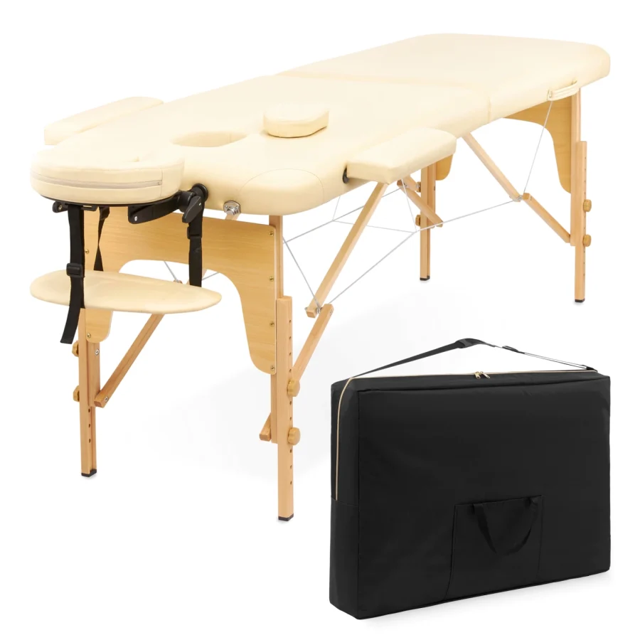 Sammenleggbart massasjebord i tre – 60 cm, beige – bilde 1 av 8