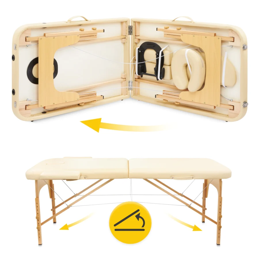 Sammenleggbart massasjebord i tre – 60 cm, beige – bilde 5 av 8