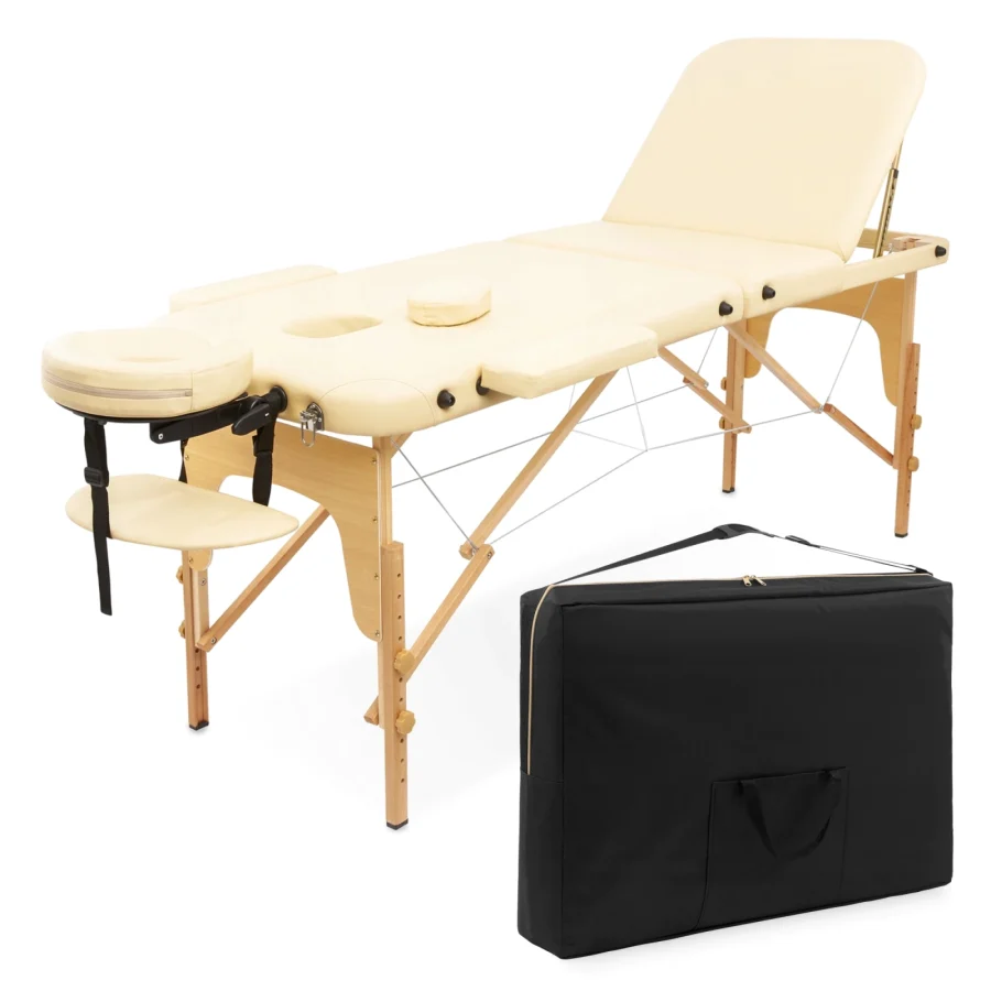 Sammenleggbar massasjebenk 60 cm i tre – beige – bilde 1 av 8