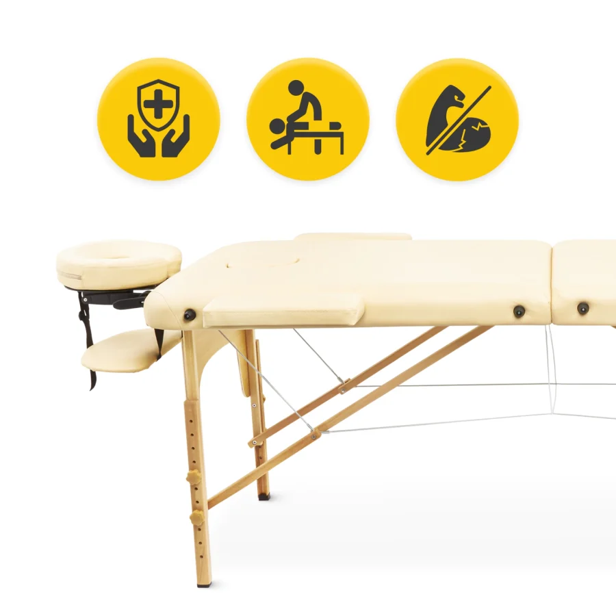 Sammenleggbar massasjebenk 60 cm i tre – beige – bilde 2 av 8