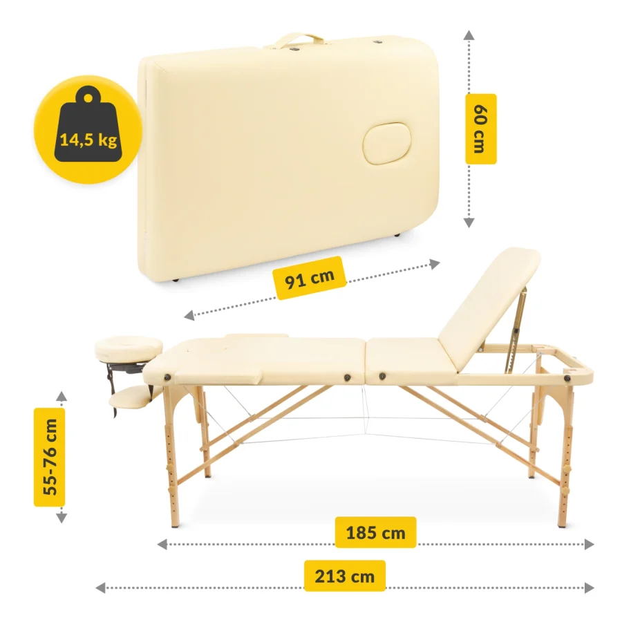 Sammenleggbar massasjebenk 60 cm i tre – beige – bilde 3 av 8