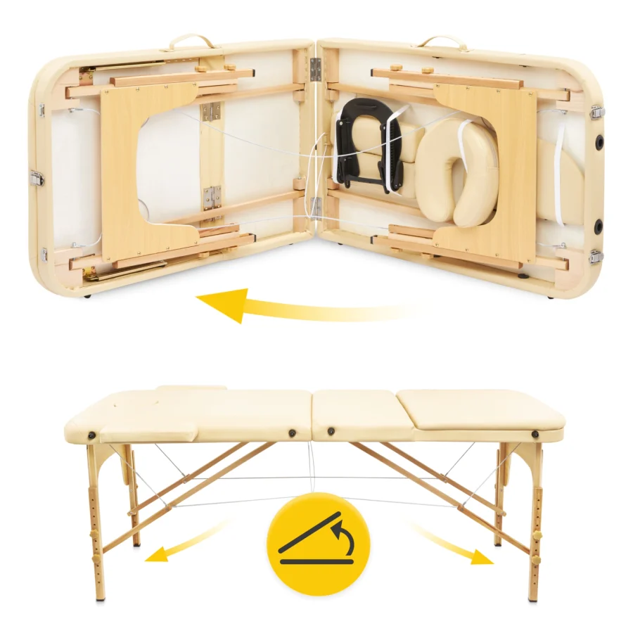 Sammenleggbar massasjebenk 60 cm i tre – beige – bilde 5 av 8